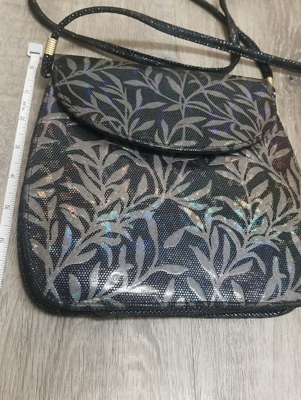 Vintage J. Renee Black Holographic Leaf Crossbody Bag